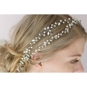 Twigs & Honey Extra Long Bridal Crystal Hair Vine & Pear Drop Earrings Combo